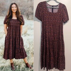 Madewell Aidy Floral Square Neck Tiered Midi Dress